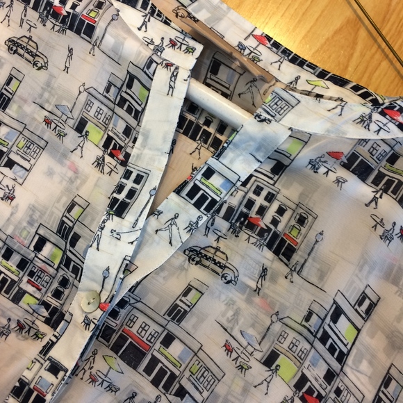 CHICO'S sheer blouse city theme 3/4 sleeve tunic - Picture 6 of 8